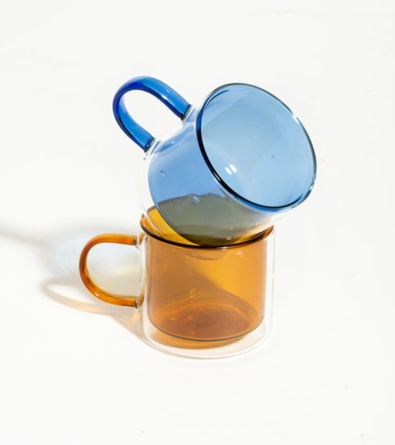 Set de tasses double paroi en borosilicate Pair-a-tea bleu-ambre